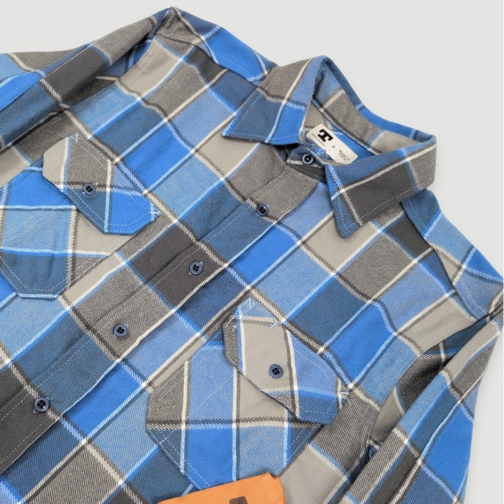 Tellason Clampdown Blue Plaid Flannel Shirt Mens Medium Made in USA